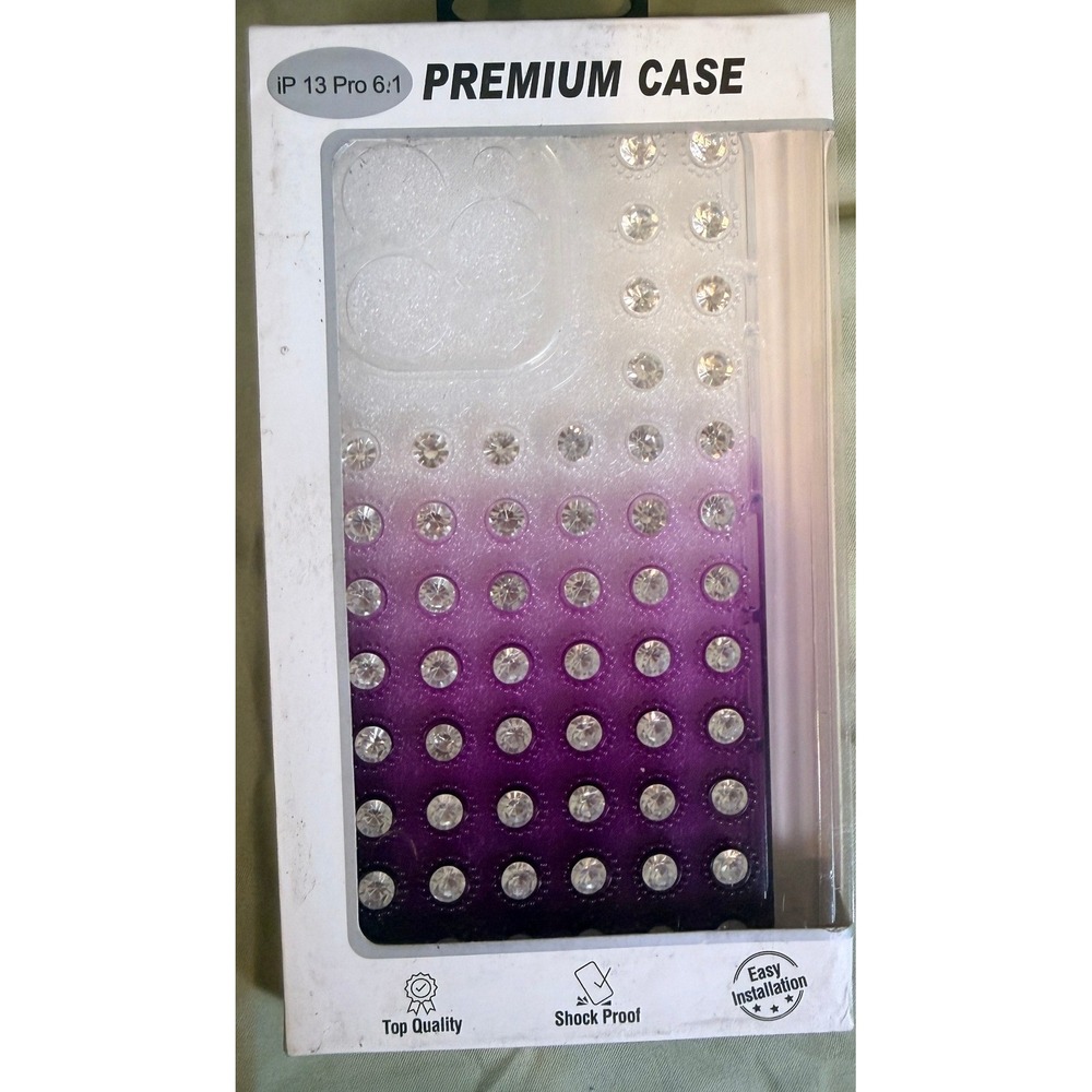iPhone 13 Pro Case Purple Ombre Rhinestone Bling Premium Shock Proof Cover
